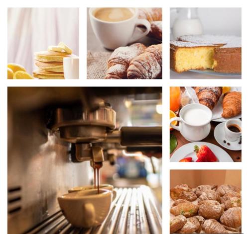 a collage of pictures of food and a coffee machine at Residence Torre Delle Viole in Marina di Camerota
