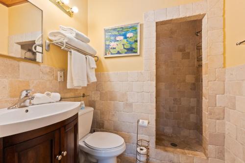a bathroom with a toilet and a sink and a shower at Old Colorado Inn in Stuart