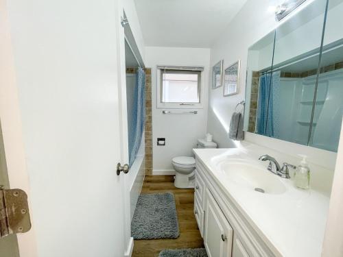 een witte badkamer met een wastafel en een toilet bij Charming 2BR 2BA in Great Falls! in Great Falls