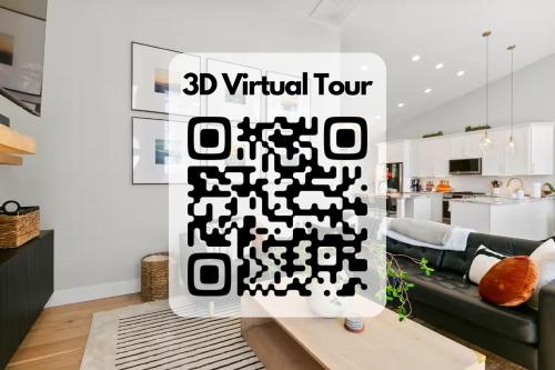 a living room with a virtual tour sign at LUXE, Breathtaking Mountain Views, Hot Tub, Fire Pit, Fire Pit Table, Pool Table, 2 Living rooms, Universal EV Station in Hendersonville