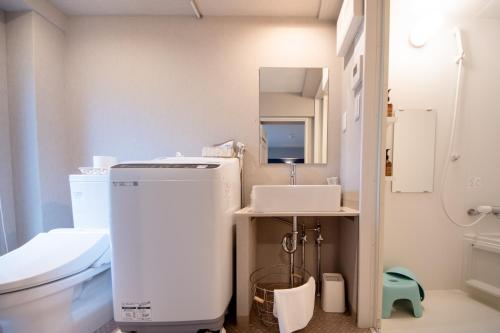 a small bathroom with a toilet and a sink at Hotel Neiraku in Nara