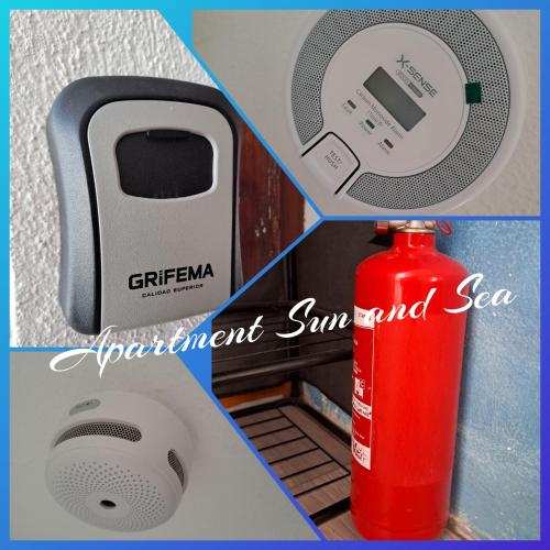 a collage of three pictures with a red water bottle at Appartamento Sun and Sea in Campora San Giovanni