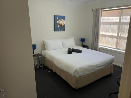 a bedroom with a bed and a window at Melton Motor Inn and Apartments in Melton