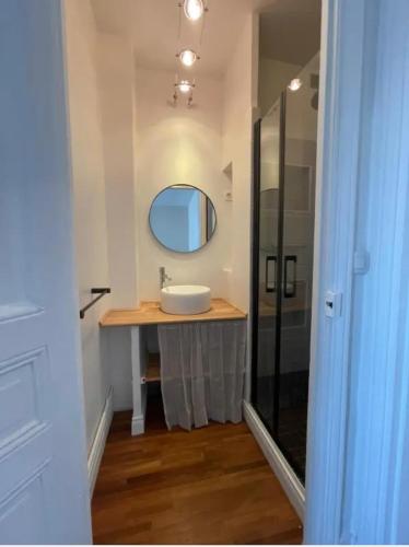 une salle de bain avec un lavabo et un miroir dans l'établissement 2 bedroom Apartment Reims, à Reims