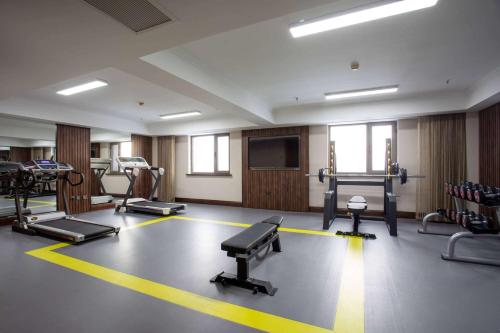 a gym with a bunch of equipment in a room at Days Hotel by Wyndham Harbin Qunli in Harbin
