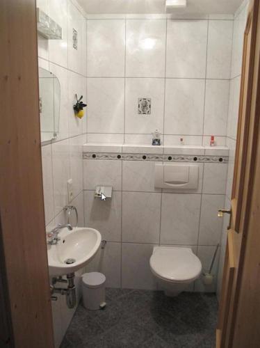 a small bathroom with a toilet and a sink at Hauspircher in Reith bei Seefeld