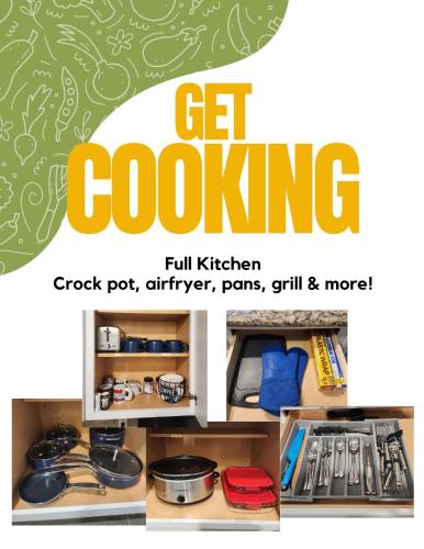 a poster of a kitchen with the words get cooking at 6S Hideout Houston in Cypress