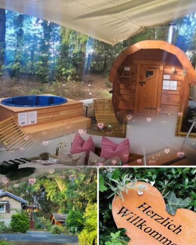 a picture of a hot tub and a sauna at Jägerhaus in Nossen