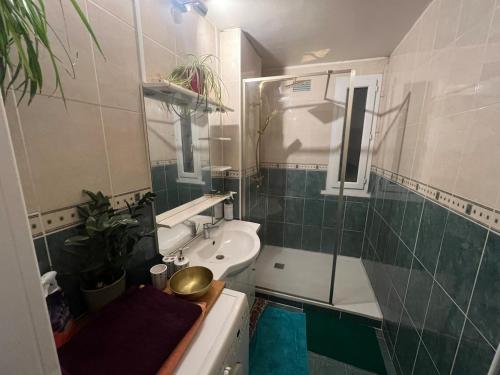 une salle de bain avec un lavabo, des toilettes et une baignoire dans l'établissement Nice place 80m2- 2 to 8 beds- 30min from Paris 15min Aeroport Orly, à Créteil