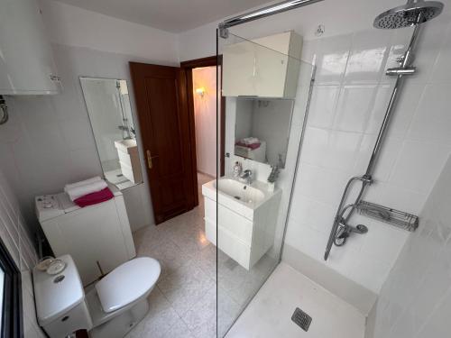 a bathroom with a toilet and a sink and a shower at Casa Eva in Los Llanos de Aridane