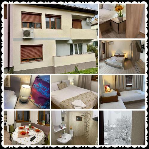 a collage of pictures of a bedroom and a house at Къща за гости Плами in Tryavna