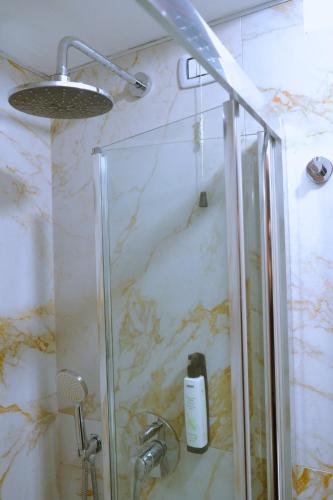 a shower with a glass door in a bathroom at H O T E L S A N G A L L O l in Venice