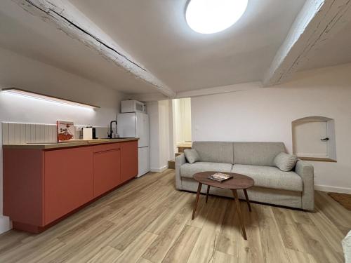 un salon avec un canapé et une table dans l'établissement Magnifique studio centre d'Aix & Cours Mirabeau, à Aix-en-Provence