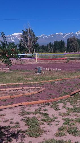 a dirt field with mountains in the background at Posada Piuquén Suites De Montaña in Barreal