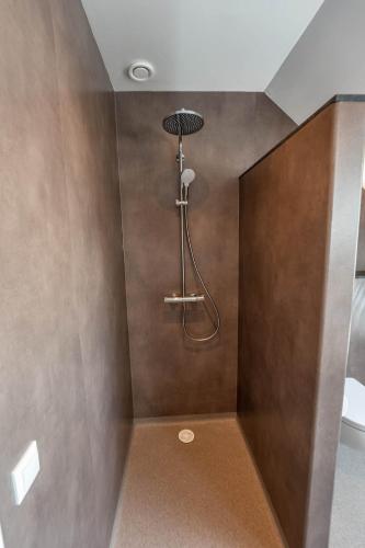 a shower with a shower head on a wall at Appartementen De Witte Brugh in Buren