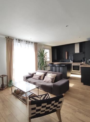 un salon avec un canapé et une table dans l'établissement Angers appart 65m2 proche centre ville, parking, à Angers