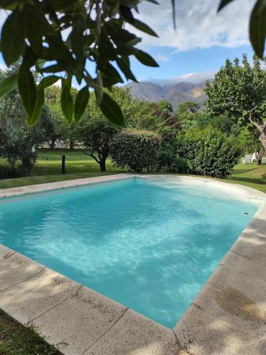 une grande piscine bleue dans une cour dans l'établissement Shamrock House - Casa de Vacaciones en Merlo, San Luis, à Merlo