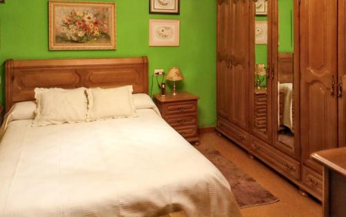 a bedroom with a bed and a green wall at Elegant Villa in Tui with Private Pool in Tui