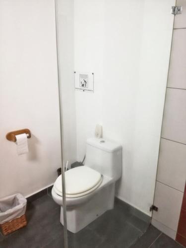 a bathroom with a white toilet in a room at Maison cosy à Ravine des Cabris avec piscine partagée in Ravine des Cabris