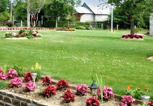 a bunch of flowers in a garden with a yard at Maison confortable à Saint-Laurent-de-Cuves avec jardin in Saint-Laurent-de-Cuves
