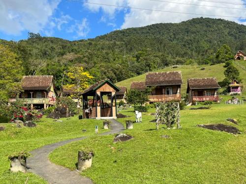 a group of houses on a hill with a path at Paraíso Enxaimel Mundo Antigo in Pomerode