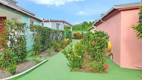 a garden with flowers and a fence at Charmante Maison à Capesterre-Belle-Eau avec Jardin et Terrasse in Capesterre-Belle-Eau