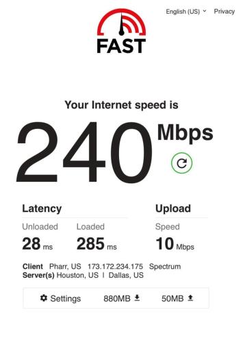 a graphic showing the speed of the mips at Hummingbird Apt 8 in Pharr