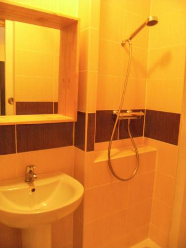 une salle de bain avec douche et lavabo dans l'établissement Studio charmant à Hyères - 20 m² - Terrasse accueillante, à Hyères