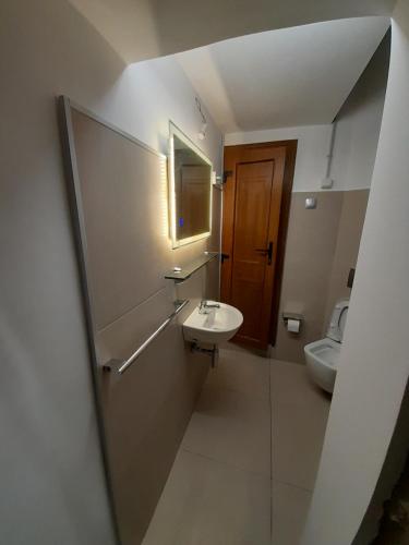 a bathroom with a sink and a toilet at sofitsasplace in Kokkari