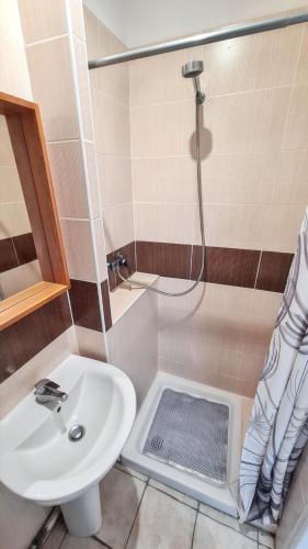 une salle de bain avec une douche avec un lavabo et des toilettes dans l'établissement Studio charmant avec balcon à Hyères - 20 m² - Vue sur jardin, à Hyères