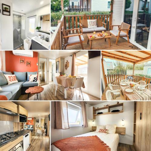 un collage de photos d'une petite maison dans l'établissement Dreamy Lodge - Plaisir & Plage à 100m, à Canet