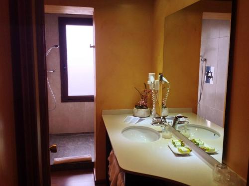 a bathroom with a sink and a mirror at Hotel Calitxo in Molló