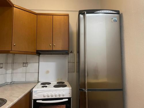 a kitchen with a refrigerator and a stove at Archontiko tou Krommyda in Elati Trikalon