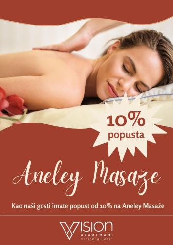 a poster for anagency massage with a woman laying on a bed at Vision apartmani Vrnjačka Banja in Vrnjačka Banja
