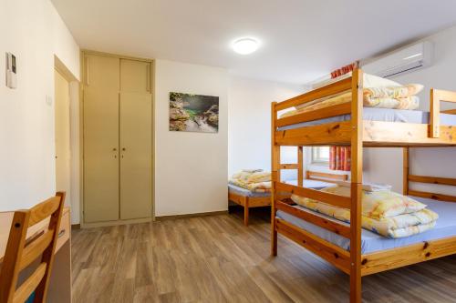 a bunk bed room with two bunk beds and a ladder at Yapka Rooms in Tolmin