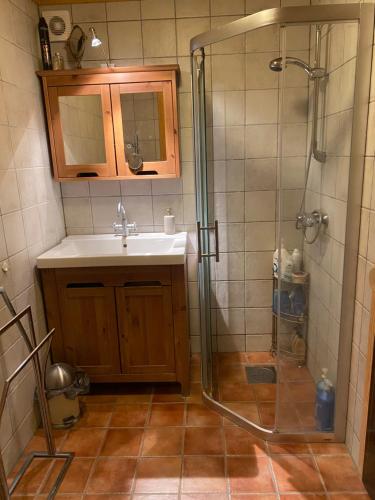 Koupelna v ubytování Feriehus i Talvik med badstue og jacuzzi
