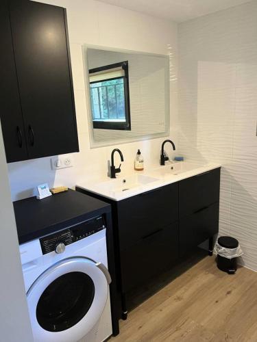 une salle de bain avec un lavabo et une machine à laver dans l'établissement Résidence 621-st Alban - Appartement entièrement rénové proche de Dahouet MAE-8081, à Dahouet