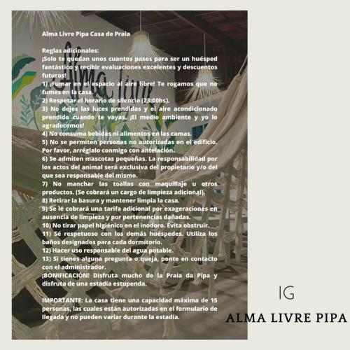 a poster for an alma live philippines at Alma Livre - Quartos No Centro de Pipa - in Pipa