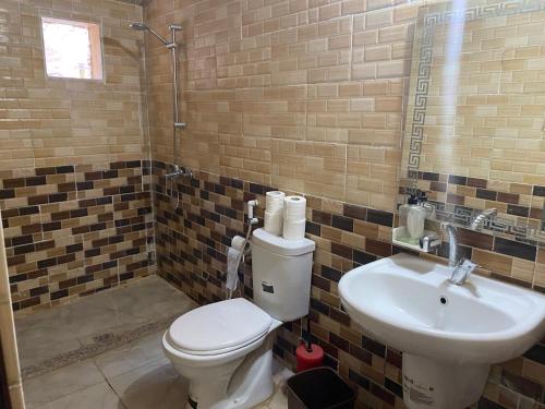 un baño con inodoro y lavabo en Fig Tree Eco Camp, en Disah