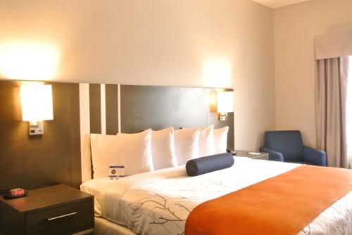 a hotel room with a large bed and a chair at Guesthouse Inn & Suites Lexington in Lexington