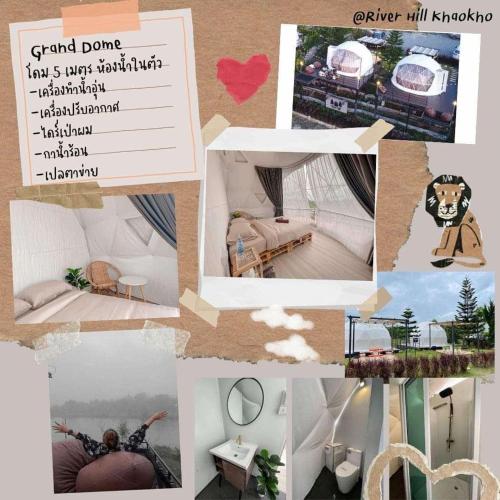 a collage of photos of a living room with a collage at River Hill Khaokho in Khao Kho