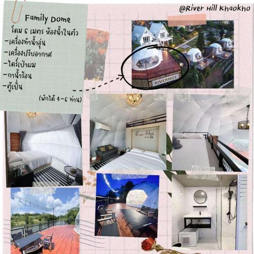 a collage of different pictures of a house at River Hill Khaokho in Khao Kho