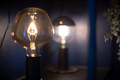 a couple of light bulbs sitting on a table at Hakone 8mins walk-modern style FreeNetflix Switch - Unit 204 in Hakone
