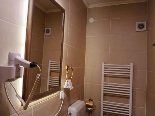 a bathroom with a shower with a mirror and a toilet at Provence rooms in Banja Luka