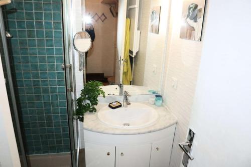 une salle de bain avec un lavabo et une douche dans l'établissement Résidence Orrianes Des Cimes - Orrianes des cimes - Studio 4 personnes MAE-8781, aux Orres