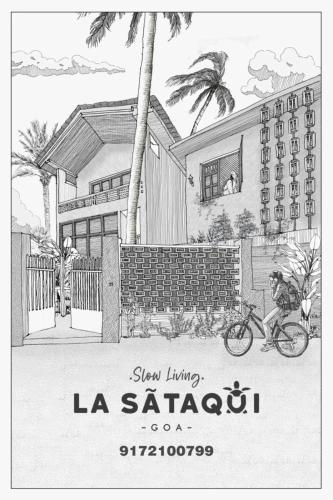 a drawing of a house with a person on a bike at La Sataqui in Cansaulim