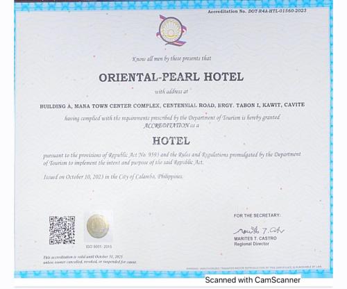 a letter from the ontario central park hotel at Centennial Inn in Kawit