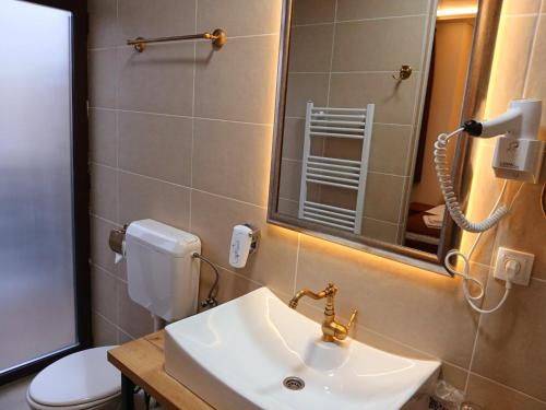 a bathroom with a sink and a toilet and a mirror at Provence rooms in Banja Luka