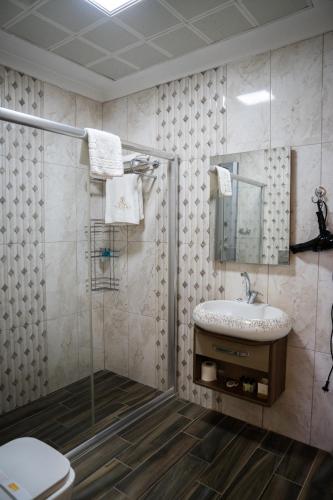 a bathroom with a sink and a toilet at saffari otel in Ankara
