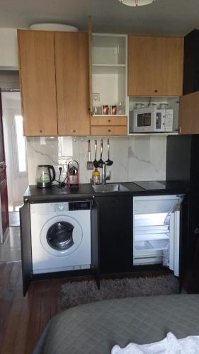 une cuisine avec un évier et une machine à laver dans l'établissement Corazon de Paris, à Paris